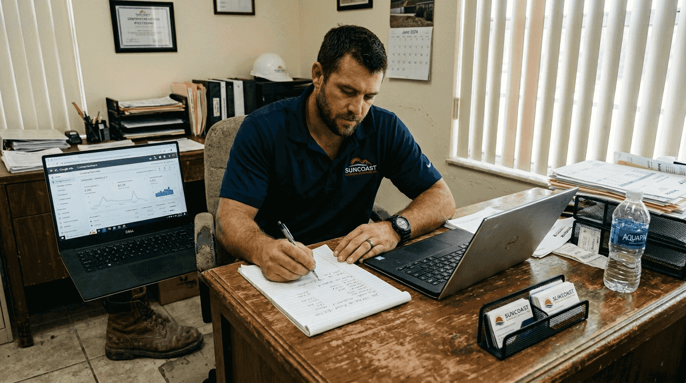 Home service contractor reviewing Google Ads campaign