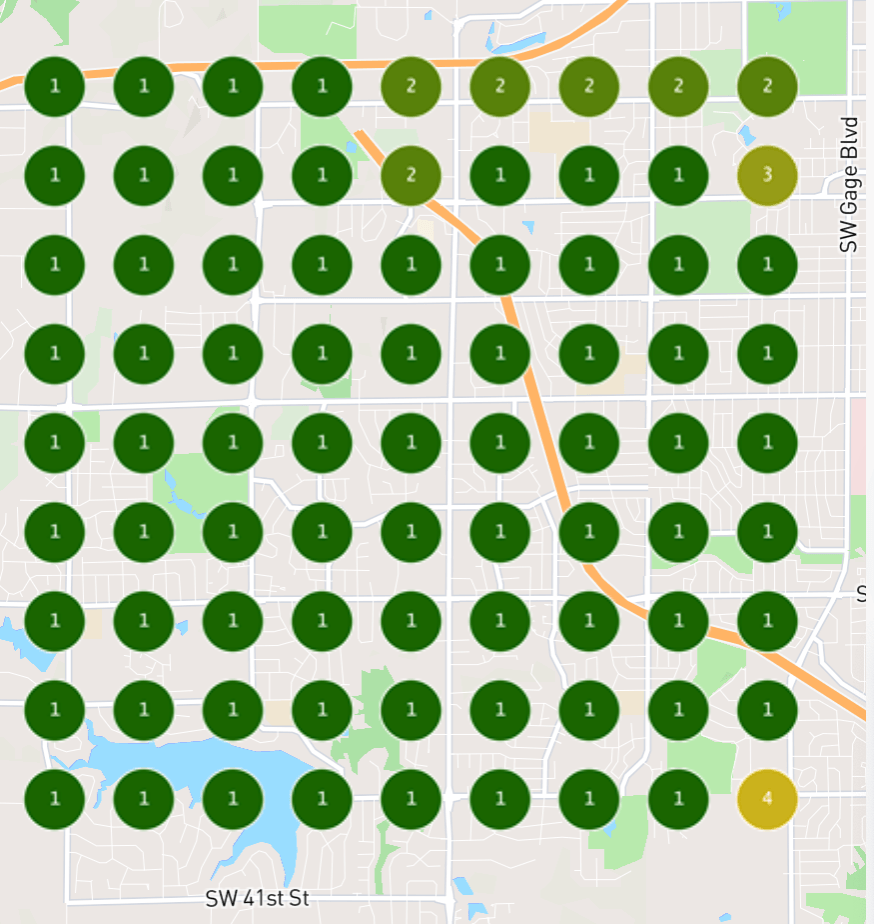 Local-ranking grid for Kingdom Builders showing #1 across Topeka after the campaign