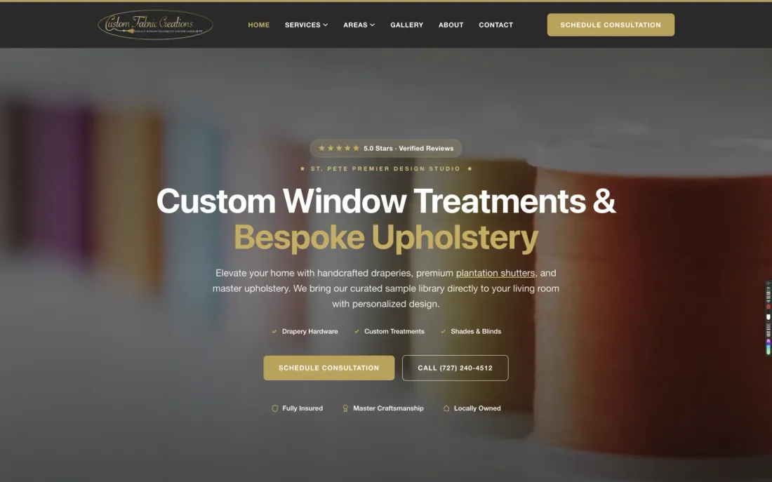 Custom Fabric Creations, website built by ServiceLine Pro